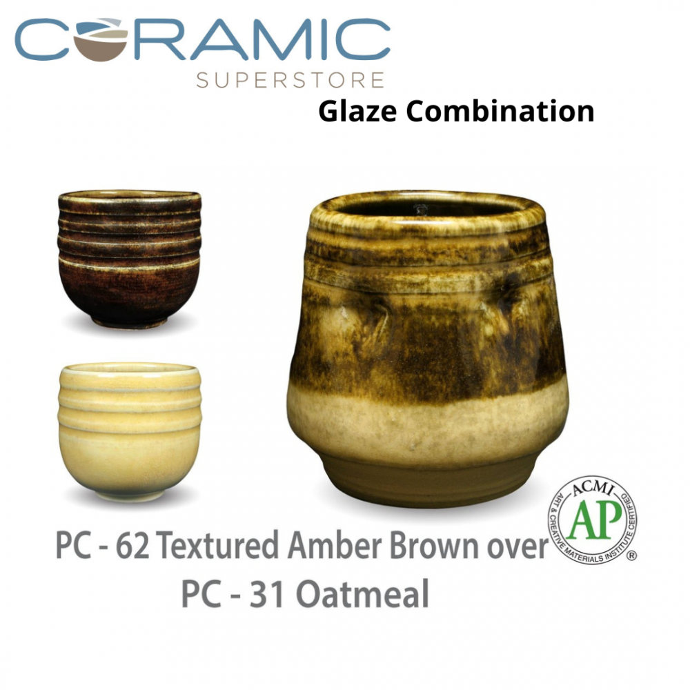 Textured Amber Brown PC-62 over Oatmeal PC-31 Pottery Cone 5 Glaze Combination